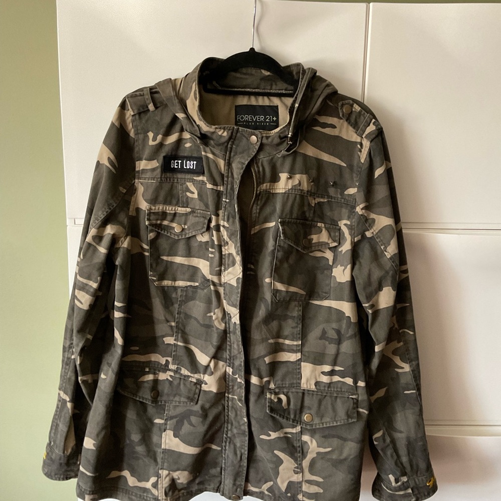 Forever 21 Camouflage Hooded Jacket with Patch
